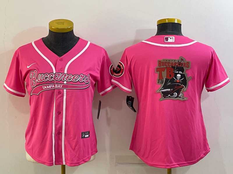 Womens Tampa Bay Buccaneers Pink Team Big Logo With Patch Cool Base Stitched Baseball Jersey